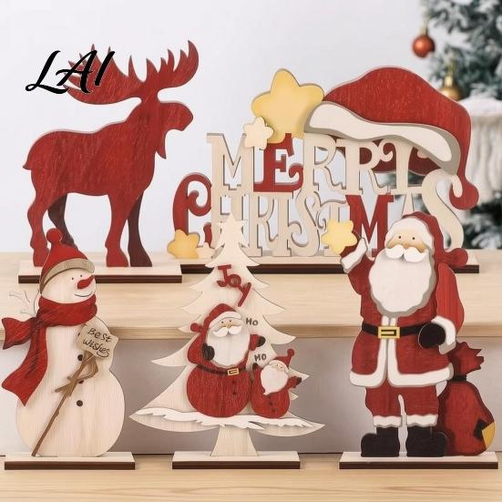 Small Christmas Shelf Decorations Nordic Ornaments Wood Reindeer Santa Claus Snowman Figurine Desktop Centerpieces Rustic Decoration for Holiday