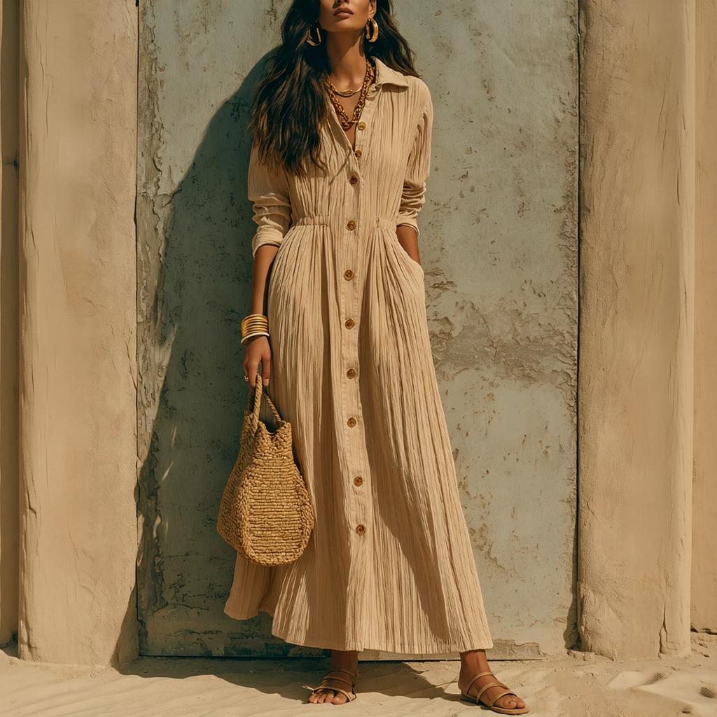 Women's Plus Size Maxi Dress Elegant Loose Fit Waist-Cinching Long Dress