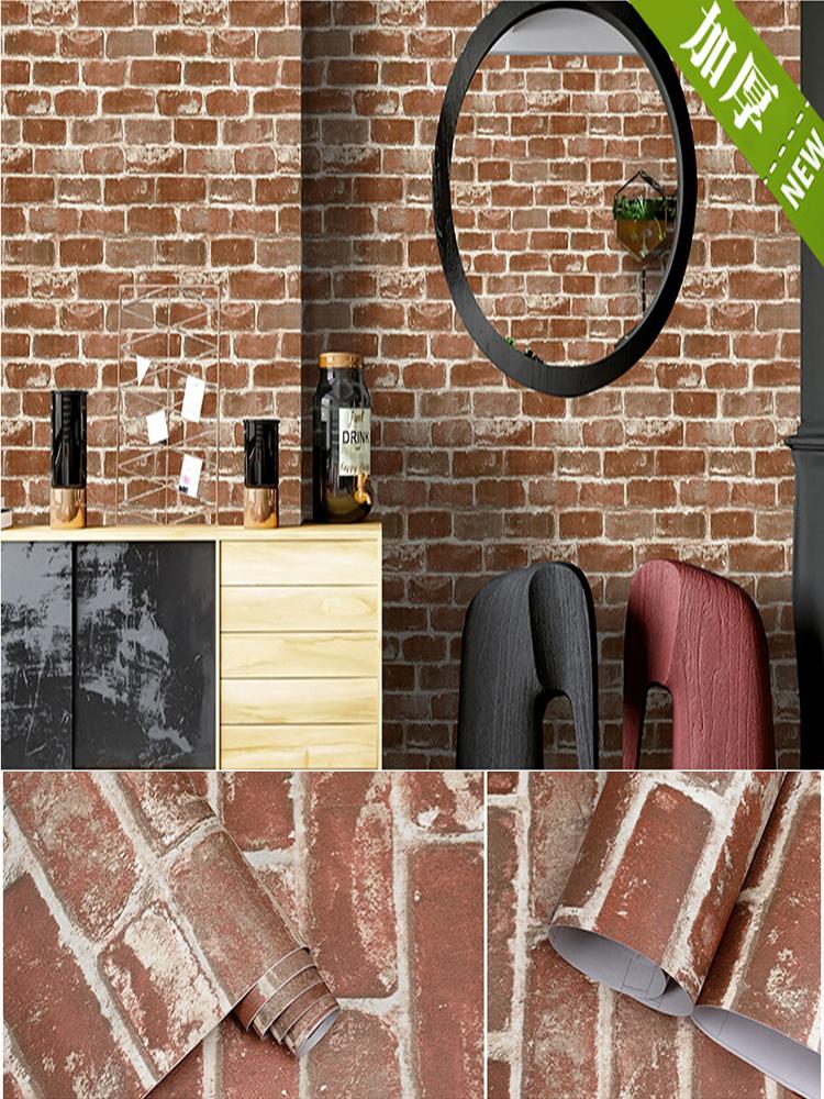 Self Sticking Pvc Retro Nostalgic Imitation Brick Texture Brown Red Brick Self-Adhesive Wallpaper For Home Decoration Vinyl Film Quality