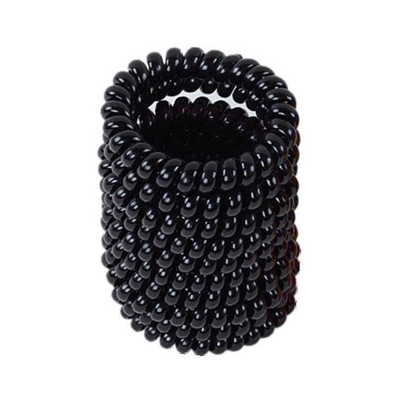 

4шт. Телефонная катушка для волос, черная пластиковая веревка для волос, высокая эластичность, простая повязка на голову для взрослых, женская резинка для волос, телефонная линия, катушка для волос чёрный
