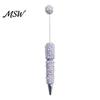 Stationery for Crafts DIY Beadable Pen, Rhinestone Faux Pearl Ballpoint Fancy Glitter Customizable Writing Pen Crafting, Student Office Tools Beaded