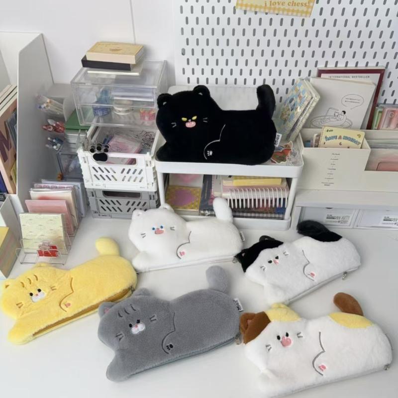 1Pcs Large-Capacity Japanese Style Cat Pen Bag Cute Cat Pen Case Plush Stationery Box For Junior High School Students Girls Gift