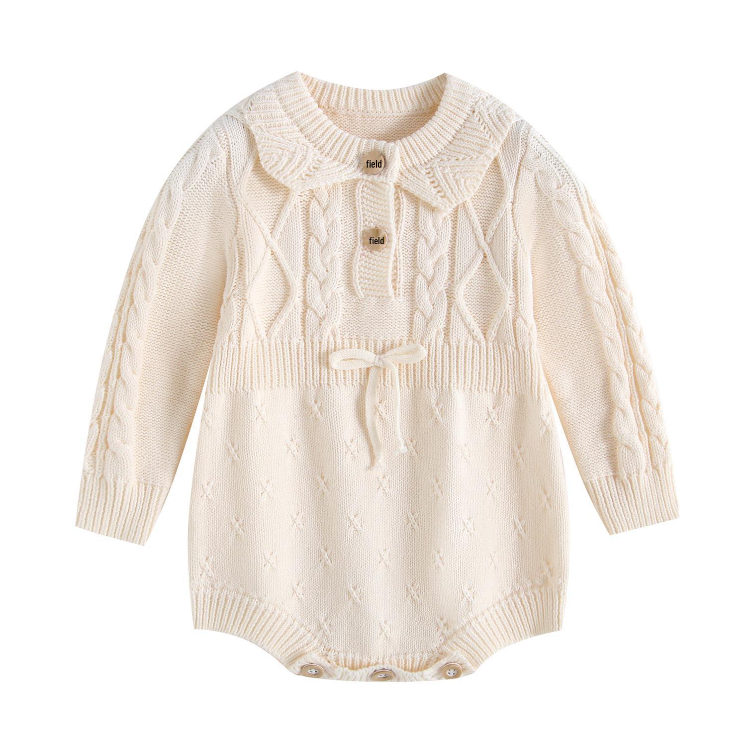 

Бавовняний боді для дівчинки на весну та осінь з ручною вишивкою-бантиком 80cm мигдалевий/білий