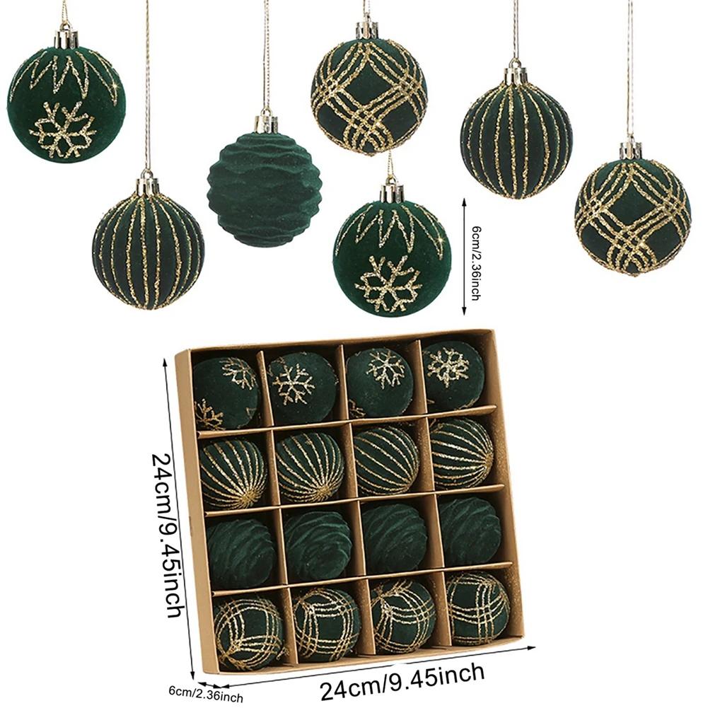 9pcs/12pcs Christmas Velvet Ornaments 2.36in/60mm Shatterproof Christmas Ball Gift Box Hanging Ornaments