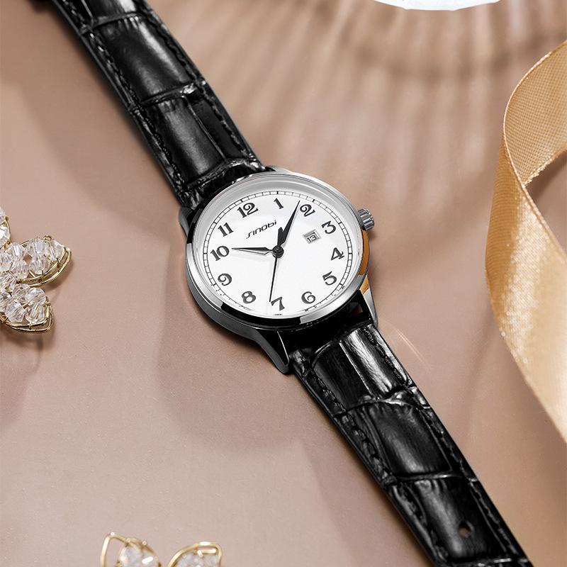 Dámské retro hodinky s koženým řemínkem, vodotěsné, s kalendářem - Model 9872