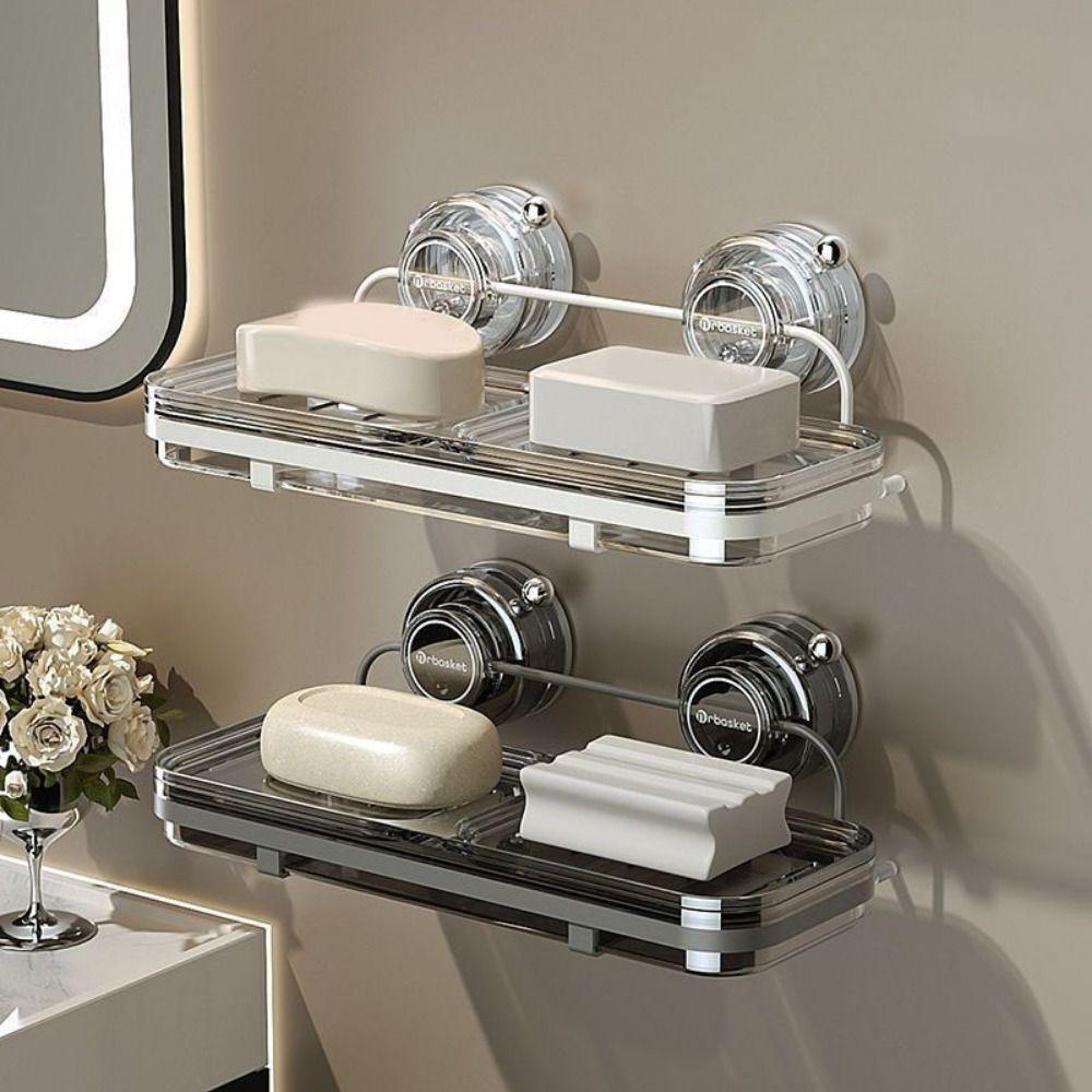 Wall Mounted Suction Cup Soap Dish Plastic Soap Tray Multifunctional Shower Soap Holder  Bathroom