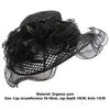 Women Performance Hat See-through Mesh Flower Decor Wide Brim Medieval Curling Edge Hollow Out Banquet Cap Stage Show Cap