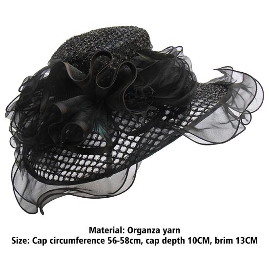 Women Performance Hat See-through Mesh Flower Decor Wide Brim Medieval Curling Edge Hollow Out Banquet Cap Stage Show Cap