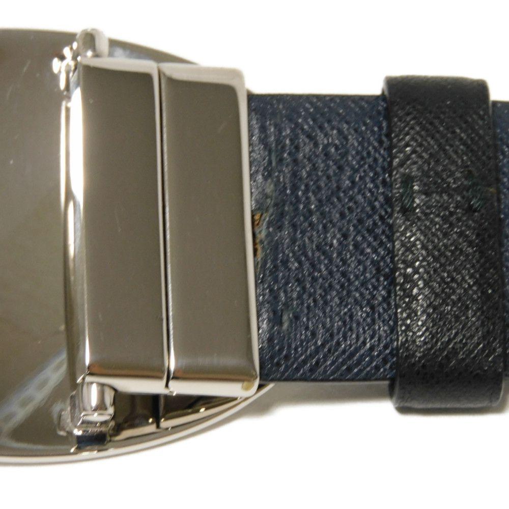 Used 11569 Sapphire Reversible 1.4" 2C5949 7966 Rotating Calfskin Black Navy Logo Buckle Nero Men's from Japan AUTHENTIC
