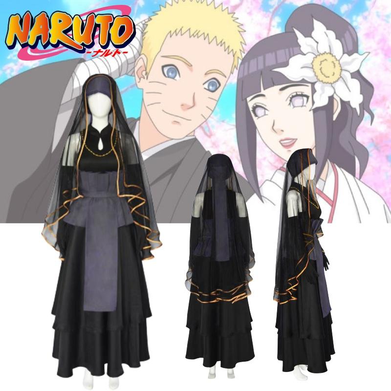 Hyuuga Anime Naruto Hinata Wedding Dress Set Veil Necklace Sleeve Cosplay Outfit