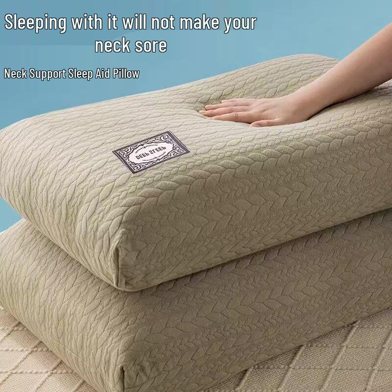 Knitted Cotton Linen Neck Support Pillow - Durable, Non-Collapsing Core for Home, Hotel, and Dormitory Use.