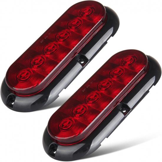 

2 x 6 Inch Oval LED Trailer Tail Lights 6 LED RED Led Stop Turn Tail Lights Sealed Flush Mount Waterproof w/Rubber Grommets 3 Prong Trailer Wire Plug