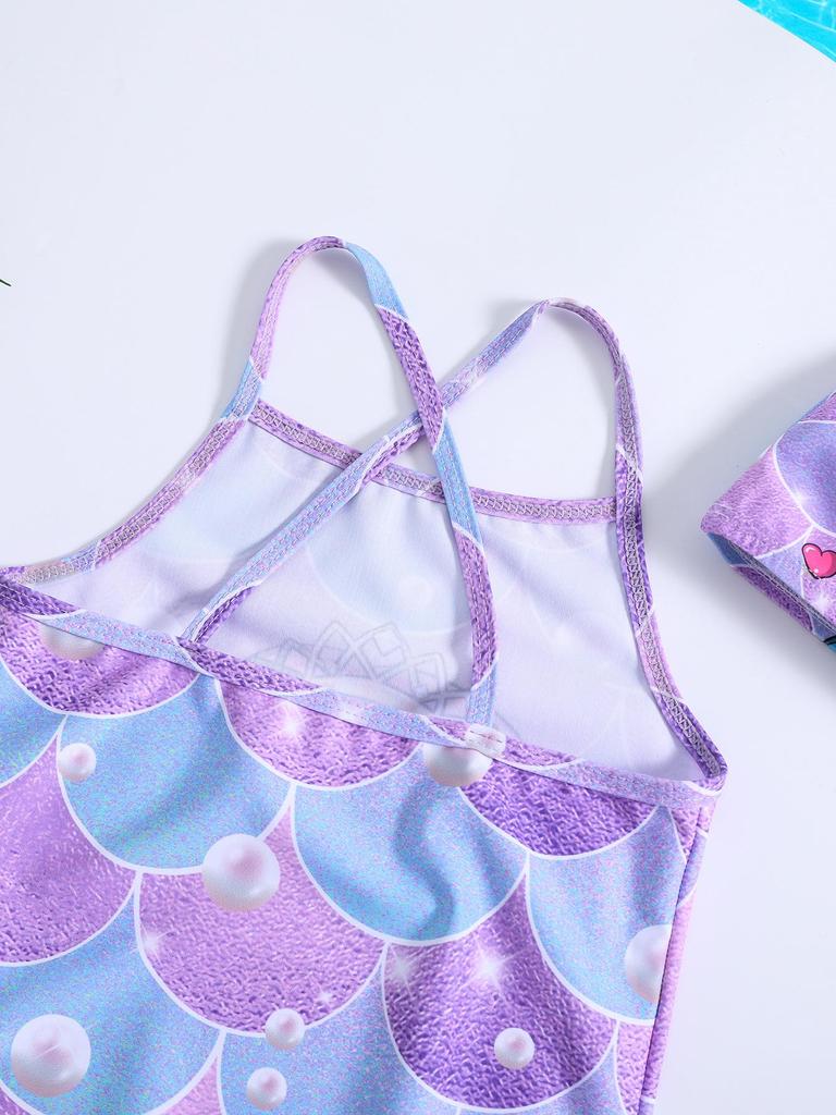 Exclusive Mermaid Print Halter Swimsuit for Baby Girls
