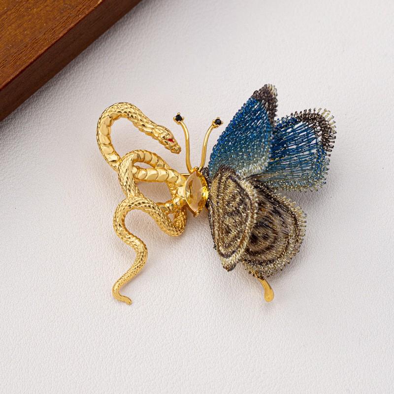 Elegant Snake Butterfly Brooch Pin Women Men Luxury Fashion Accessory 2025 Zinc Alloy Enamel Statement Jewelry Blue