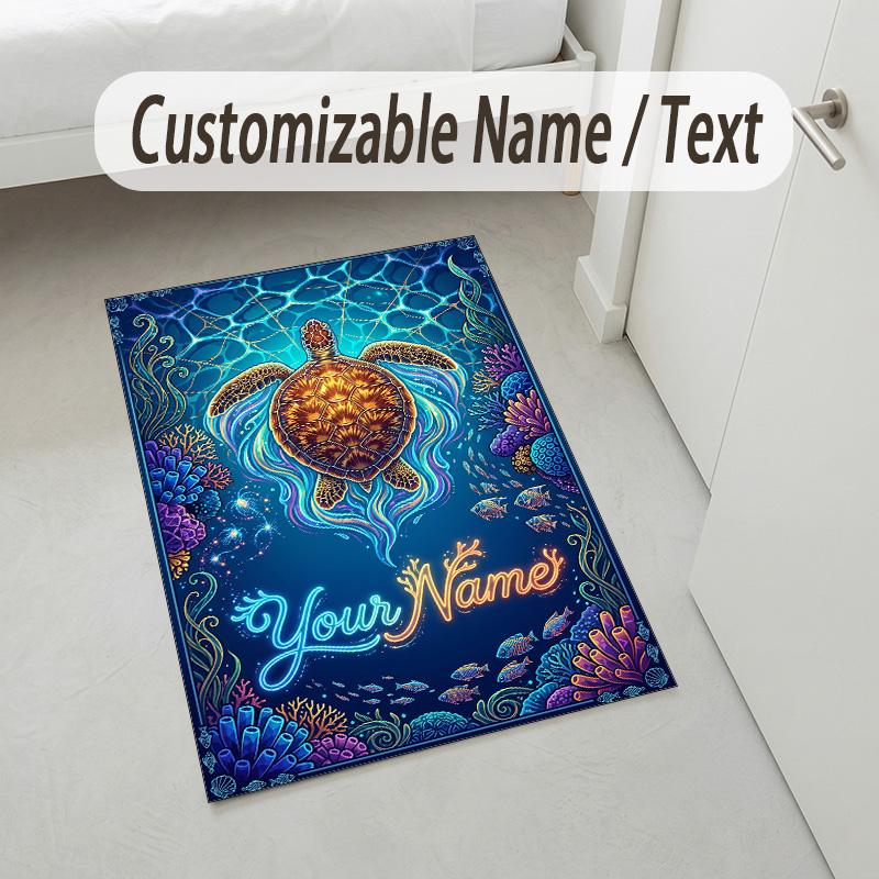 Oceanic Serenity Theme Soft Crystal Velvet Rug Custom Name & Text Print Non Slip Floor Rug for Bedroom Living Room