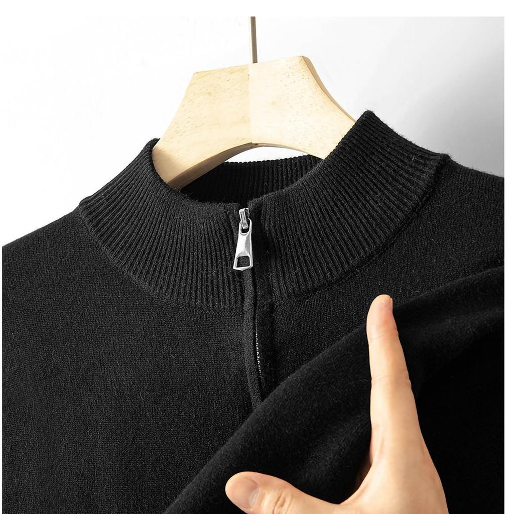 Men's Solid-color Double-zipper Cardigan Sweater Jacket, Unisex Stand-up Collar Knitted Sweater Top