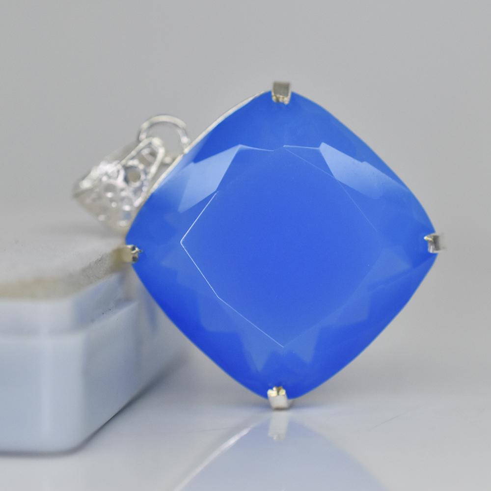 Natural Blue Opal 88.15 Ct CERTIFIED 925 Sterling Silver Square Cushion Pendant MY-PD-145-NS