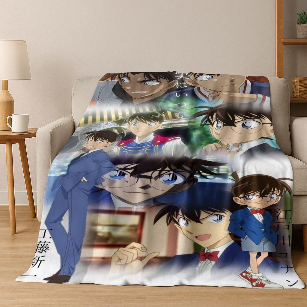 Retro Anime Detective Conan Cartoon Flannel Blanket,Warm and Cozy Soft Throw Blanket for Home Bedroom Bed Sofa Picnic Cover Kids