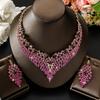 FYUAN Luxury Inlay Rhinestone Necklace Earrings for Women Purple Crystal Water Drop Pendant Wedding Bride Jewelry Sets