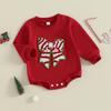 Christmas Baby Girl Red Romper - Cartoon Bow & Embroidery, Long Sleeve.