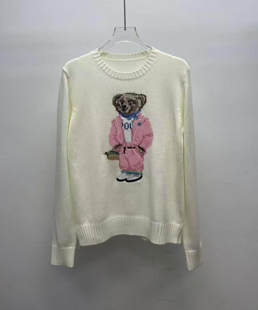 2025 R.L Wool Blend Cartoon Bear Round Neck Sweater - Women's Autumn/Winter Versatile Embroidered Style