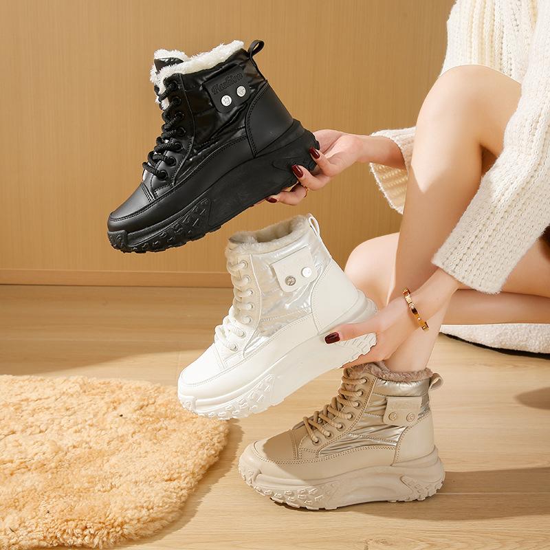 Fleece high-top windproof boots for women's 2025 winter new student ins Korean version of warm casual platform cotton shoes P6011
