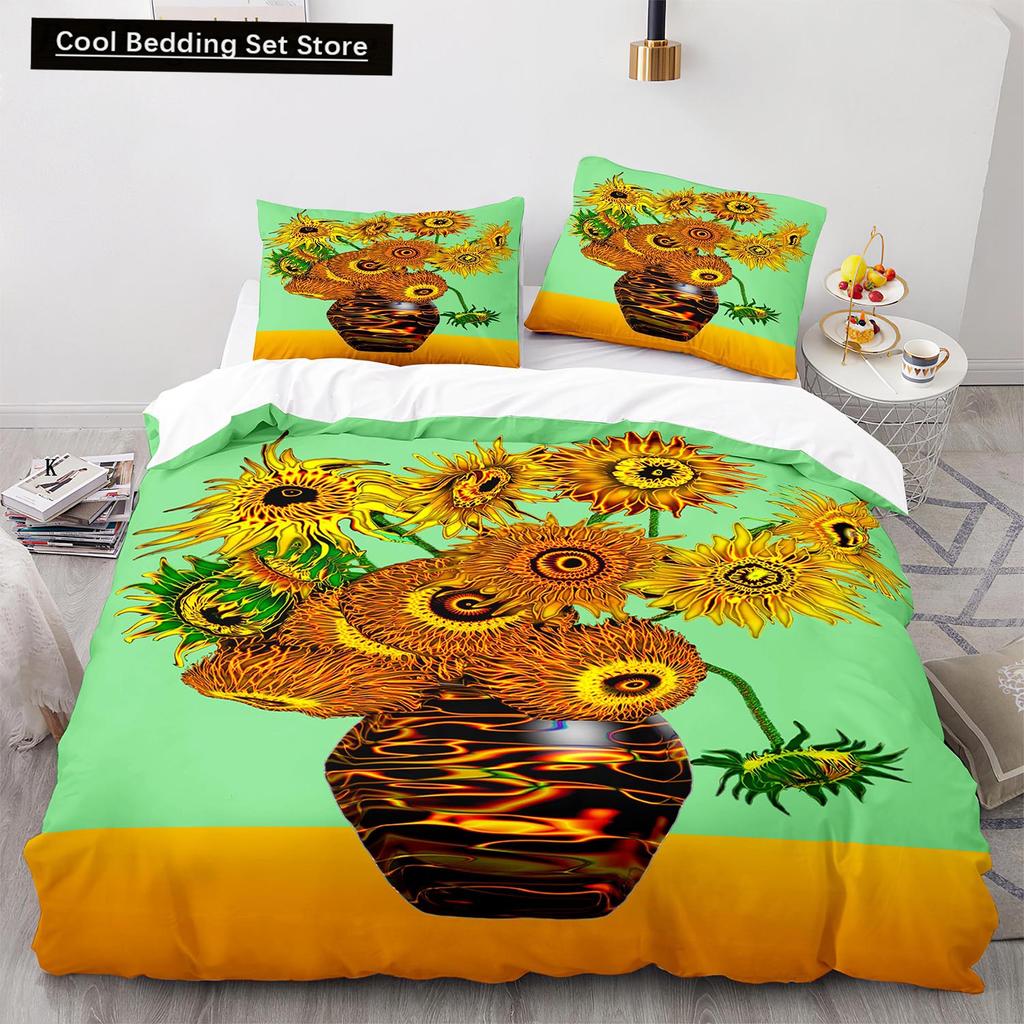 Yellow Sunflowers King Queen Duvet Cover Beautiful Floral Bedding Set for Kids Girls Women Girly Lovely Flowers Soft Quilt Cover