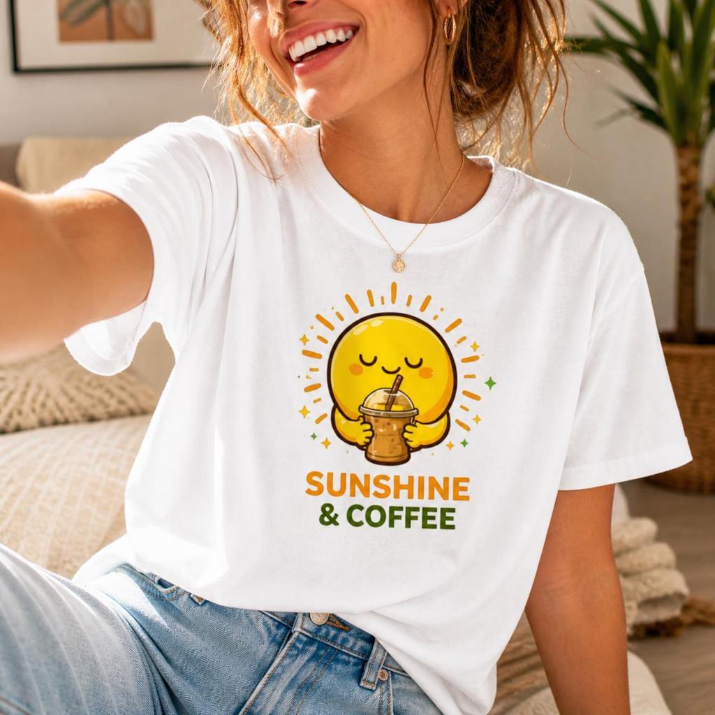 Sunshine Coffee Shirt, Happy Sun Iced Coffee Graphic Tee, Morning Vibes Apparel