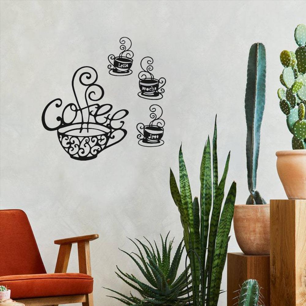4pcs Coffee Metal Signs – Black Silhouette Hanging Plaques for Dining Room Elegant Wall Decoration & Metal Wall Hanging