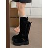Black Retro But Knee Thick-soled Boots Women's 2025 New Autumn Small Man Height and Thinness Knight Boots