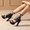 Luxury Sexy Female Sandals Peep Toe Block Heels 11.5cm Platform 3.5cm Buckle Strap Plus Size 47 48 49 50 Dating Shoes
