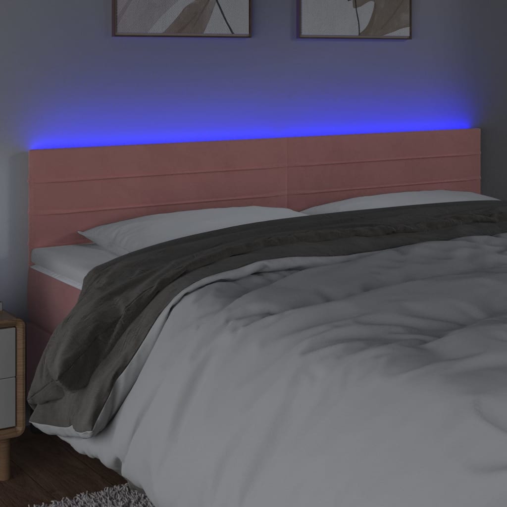 Vidaxl Zagłówek Do Łóżka Z Led, Różowy, 200X5X78/88 Cm, Aksamit