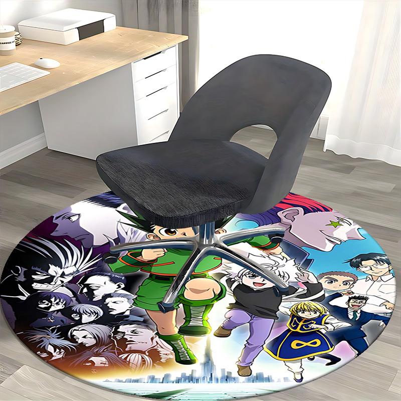 1pc Hunter x Hunter Anime Cartoon Design Round Carpet - Office Chair Mat, Non-Slip Rug for Home Decor, Living Room, Bedroom, Game Room, Dormitory, Fes