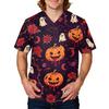 Men's Halloween Print Scrub Top Short Sleeve for Work Uniform