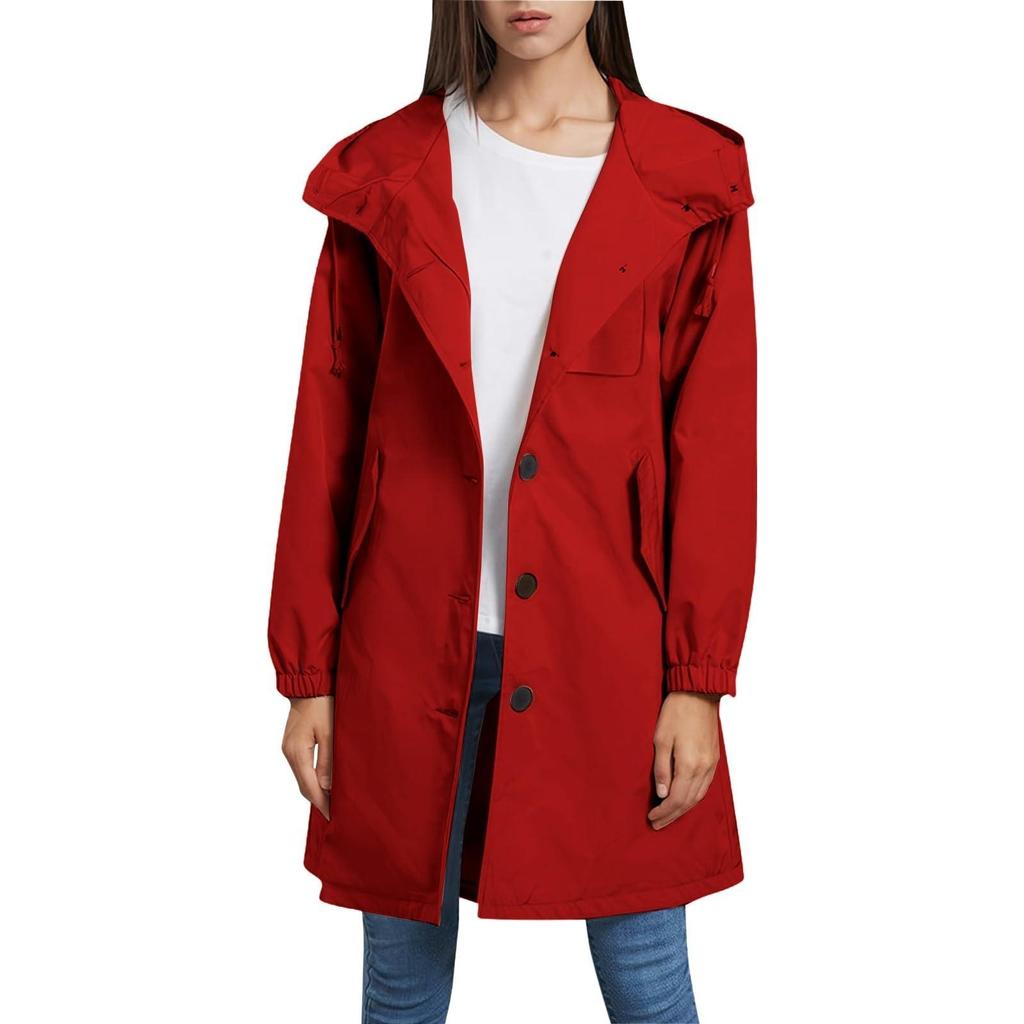 Women Solid Stripe Rain Jacket Outdoor Plus Waterproof Hooded Raincoat Windproof