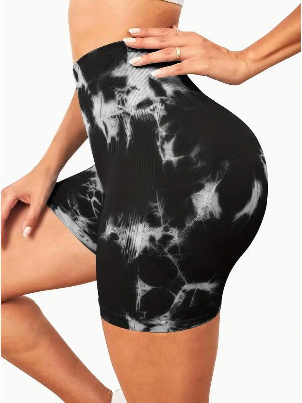 European & American Tie-Dye High-Waist Quick-Dry Yoga Shorts: Seamless, Elastic, Hip-Lifting, Fitness-Ready