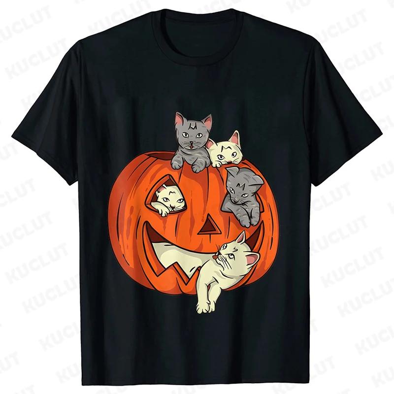 Fashion Halloween Party Tee Shirt Women Clothing Harajuku Designer Cat Pumpkin Halloween Graphic Y2k Tops Short Sleeve Tshirt
