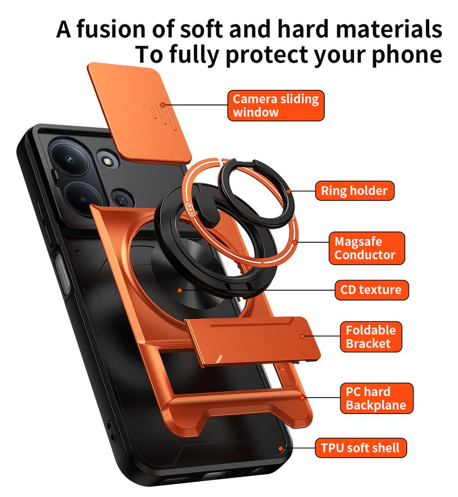 (Non adatto al 5G) Per C85 4G Custodia Corazzata Per Poco C85 4G Custodia Antiurto Copri Telefono con Protezione Scorrevole per Obiettivo Per Xiaomi Poco C85 Custodia