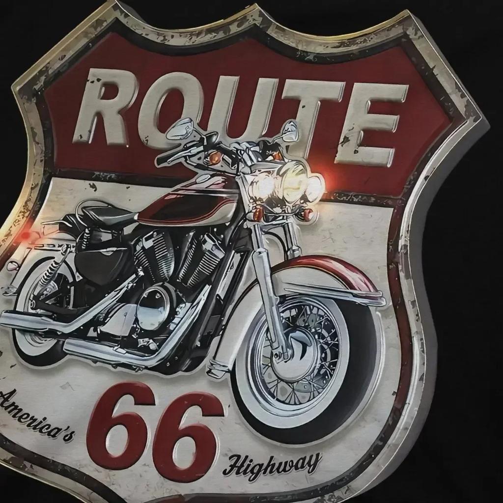 Men's Vintage Motorcycle Printed Short Sleeved T-shirt with US Route 66 Pattern T Shirt Cotton Round Neck Tee Casual Women Shirt