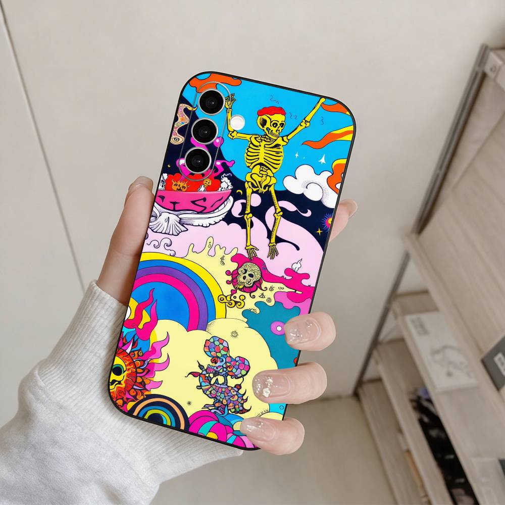 Psychedelic Skeleton Party Phone Case For Samsung Galaxy A73,A72,A71,A70,A53,A52,A51,Others Soft Black Cover