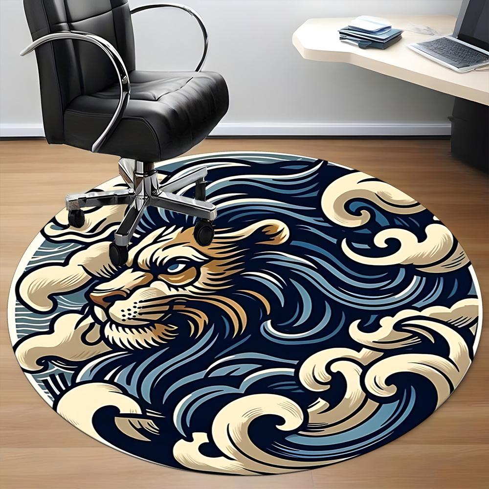 1pc Wave Lion Office Round Area Rug, Mat Suitable For Office, Under Office Chairs Bedroom Living Room Home Decor, Room Deco