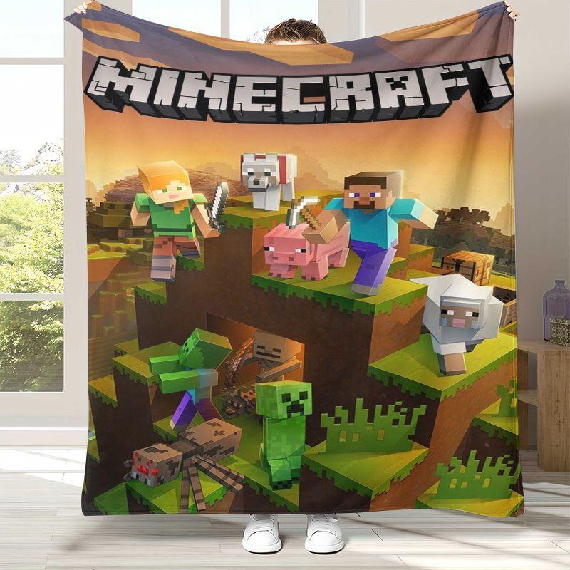 Block Style S-Sandbox Pixel Game Cartoon Flannel Throw Blanket,Cozy Warm Blanket for Bed,Sofa,Living Room,Picnic,Home Decor,Gift