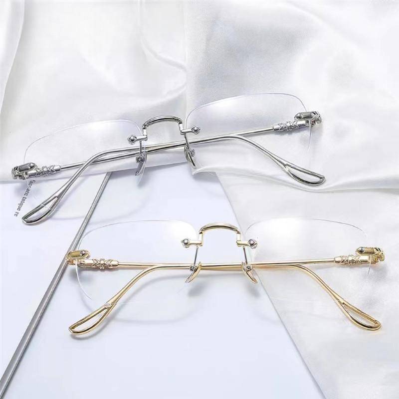 2PCS Vintage Style Rimless Reading Glasses - Rectangular Frame Blue Light Blocking Anti-Fatigue Unisex Lightweight PC