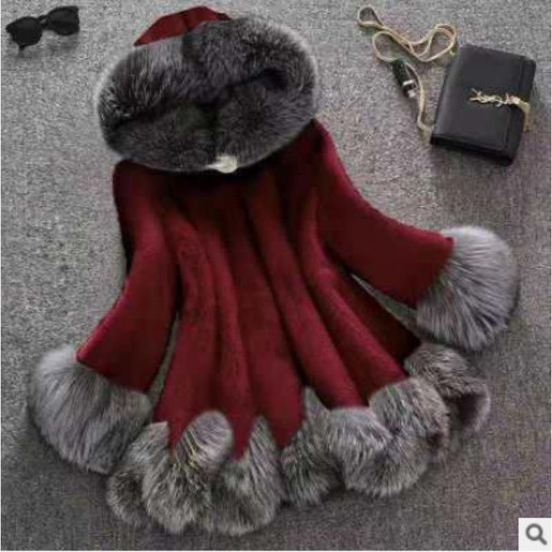 Winter New Imitation Mink Imitation Fur Coat Medium and Long Imitation Mink Coat Women's Imitation Fox Hair Hooded