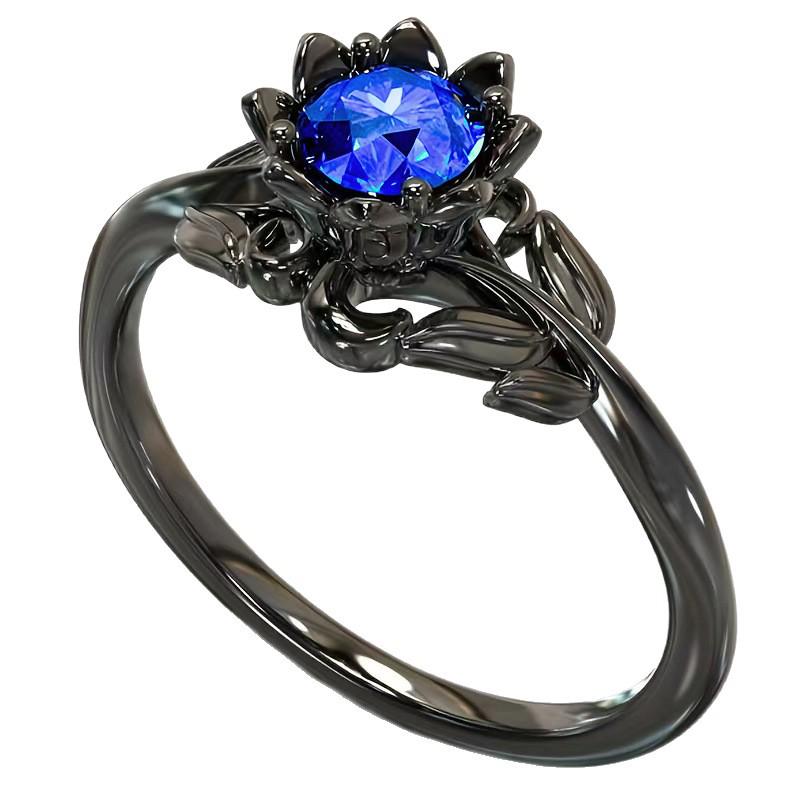 Blumenförmiger Gunmetal-Ring mit Zirkonia-Inlay für Damen