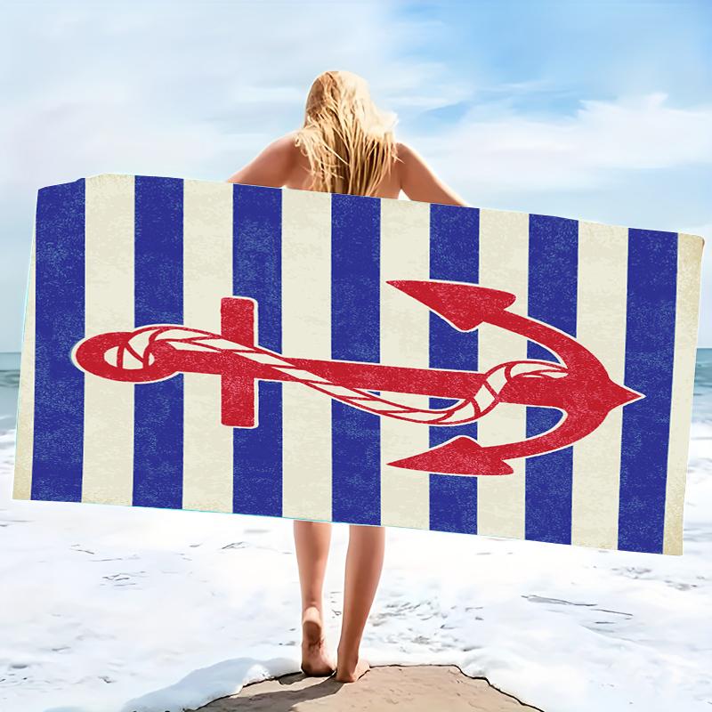 Toalla de Playa de Microfibra Azul Rayas Blancas Toalla de Baño Fina Absorbente Extra Grande para Playa Natación Acampada Yoga Baño Deporte