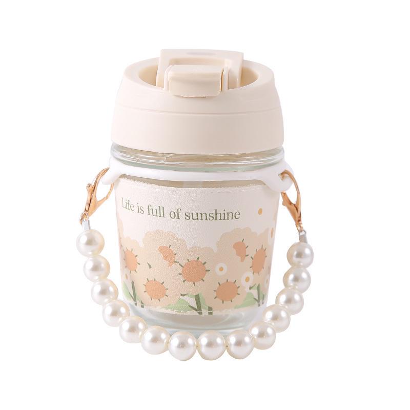 Pearl Glass Double-Drink Cup with Straw - Luxurious Souvenir.