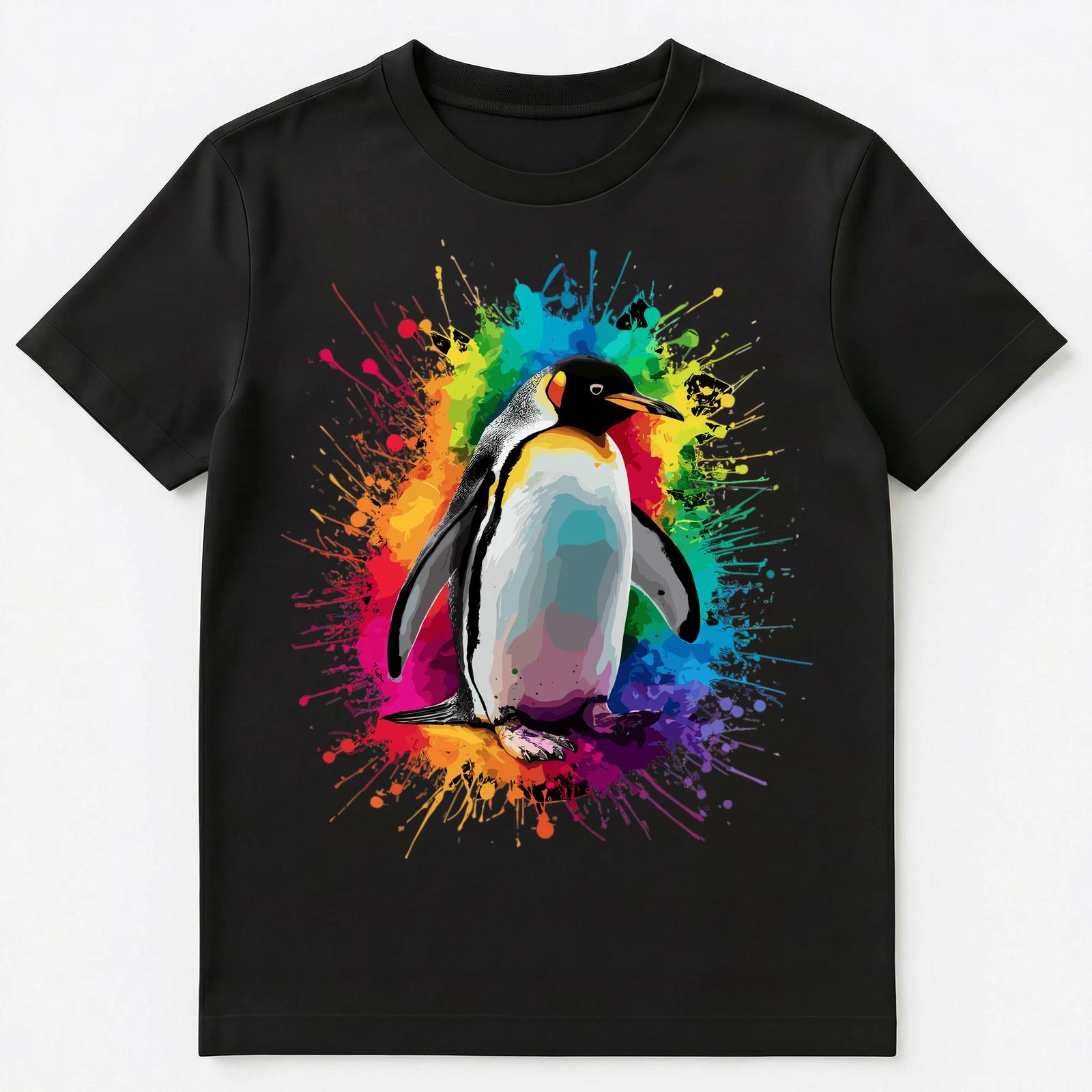 

Colorful Paint Splash Penguin Animal Art Graphic Unisex T-Shirt 2XL