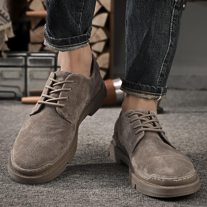 Fashion Retro Genuine Leather Men Shoes Casual Non Slip Wear Resistant Suede Daily Business Shoe Hot Sale Round Toe Low Top British Styl