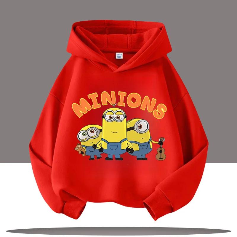 Children's Hooded Sweatshirt for Boys, Girls' Casual Top, The Kid from Dad's Gang, Minions Cartoon Print, Fall/winter Clothing
